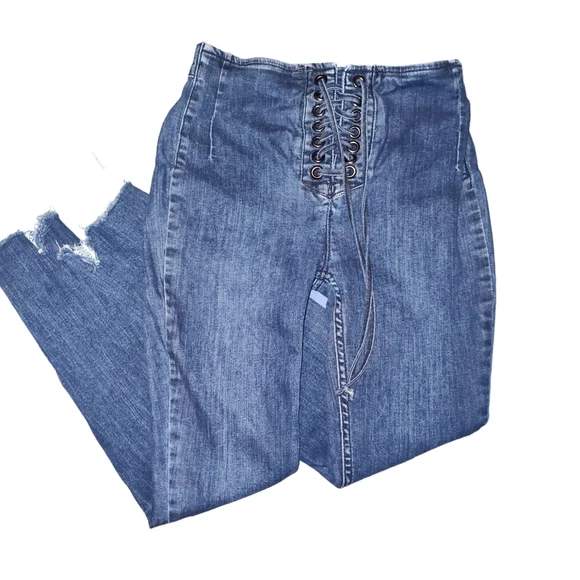 Free People Lace up High Rise Skinny Stretch Denim Jeggings Boho Whimsigoth 26 - Picture 6 of 11